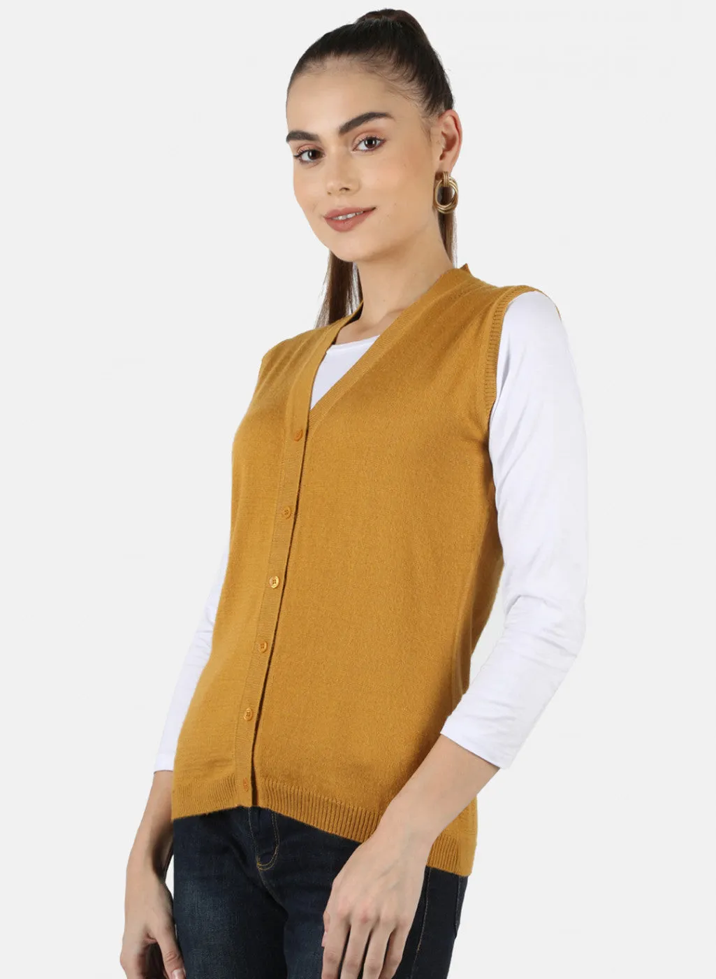 Women Gold Solid Cardigan