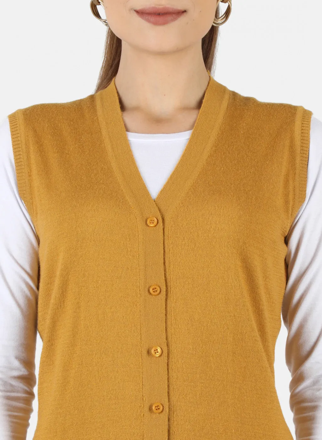 Women Gold Solid Cardigan