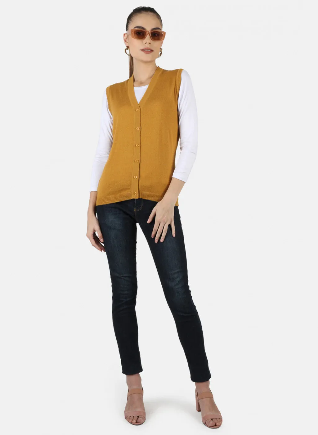 Women Gold Solid Cardigan