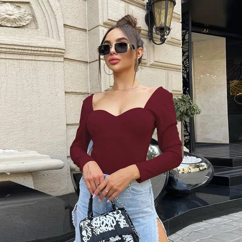 Women kinny High Rise Bodysuits Long Sleeve Backless Elegant Bodysuit