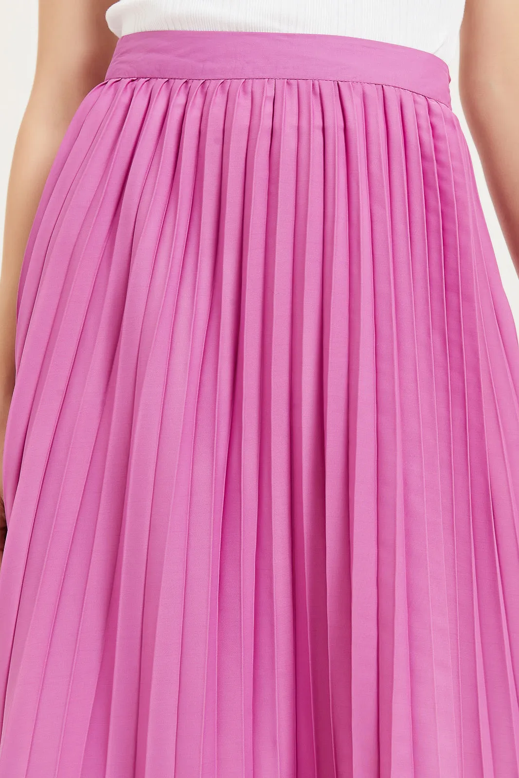 Women Purple Satin Pleated Skirt