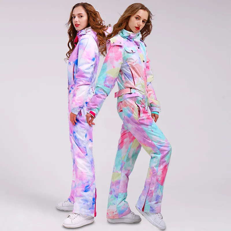 Women's Colorful Fancy Print One Piece Ski Jumpsuit Snowsuits