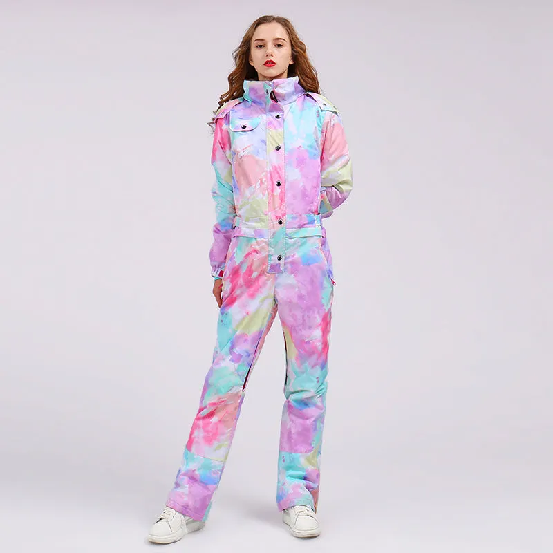 Women's Colorful Fancy Print One Piece Ski Jumpsuit Snowsuits