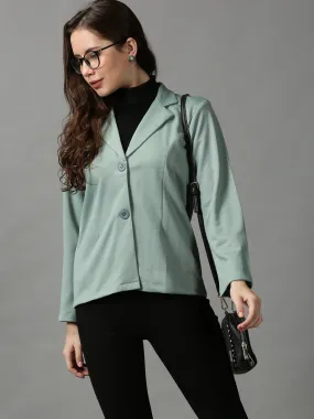 Women's Green Solid Open Front Blazer