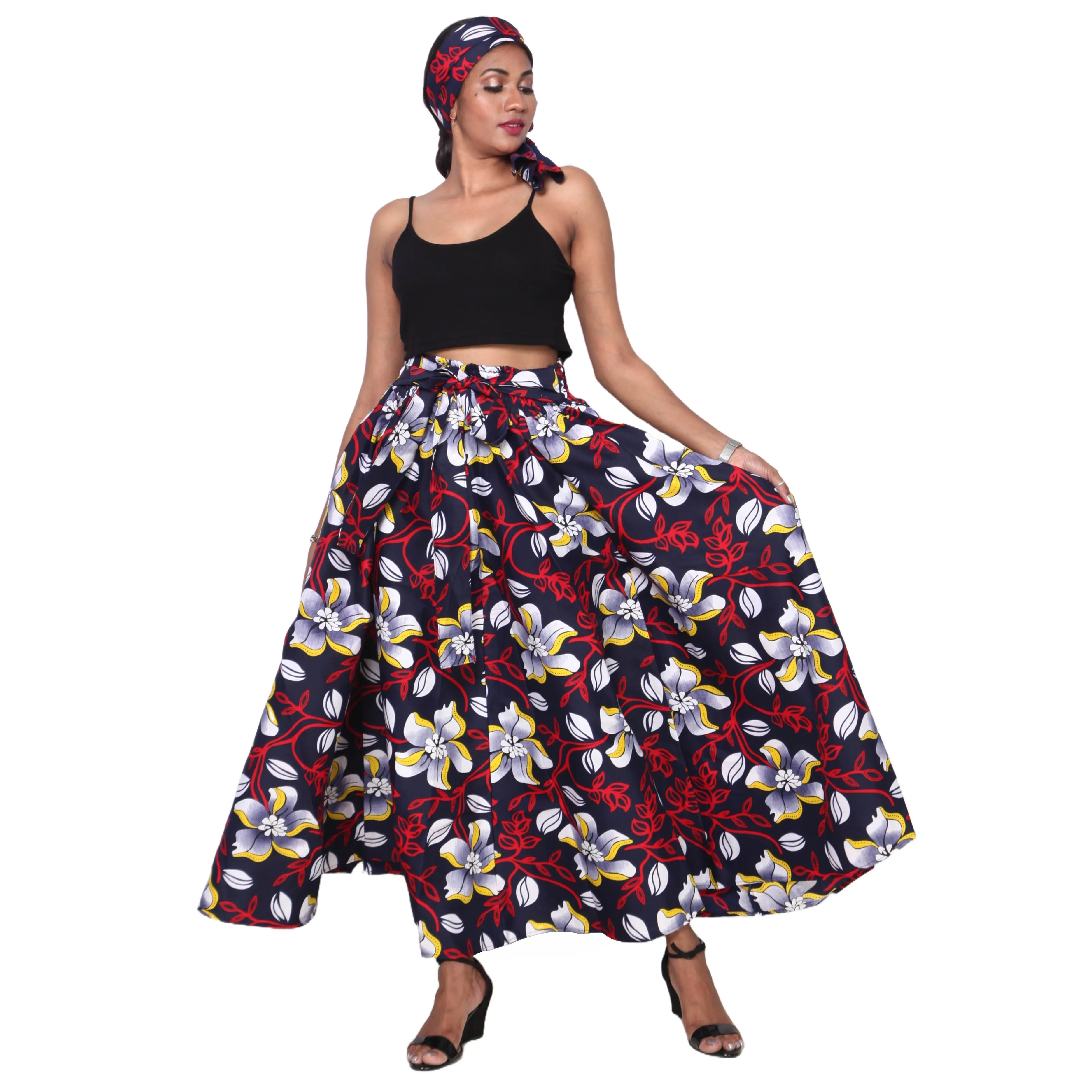 Women's Poly-Cotton Maxi Skirt with Tie Waist -- FI-R40