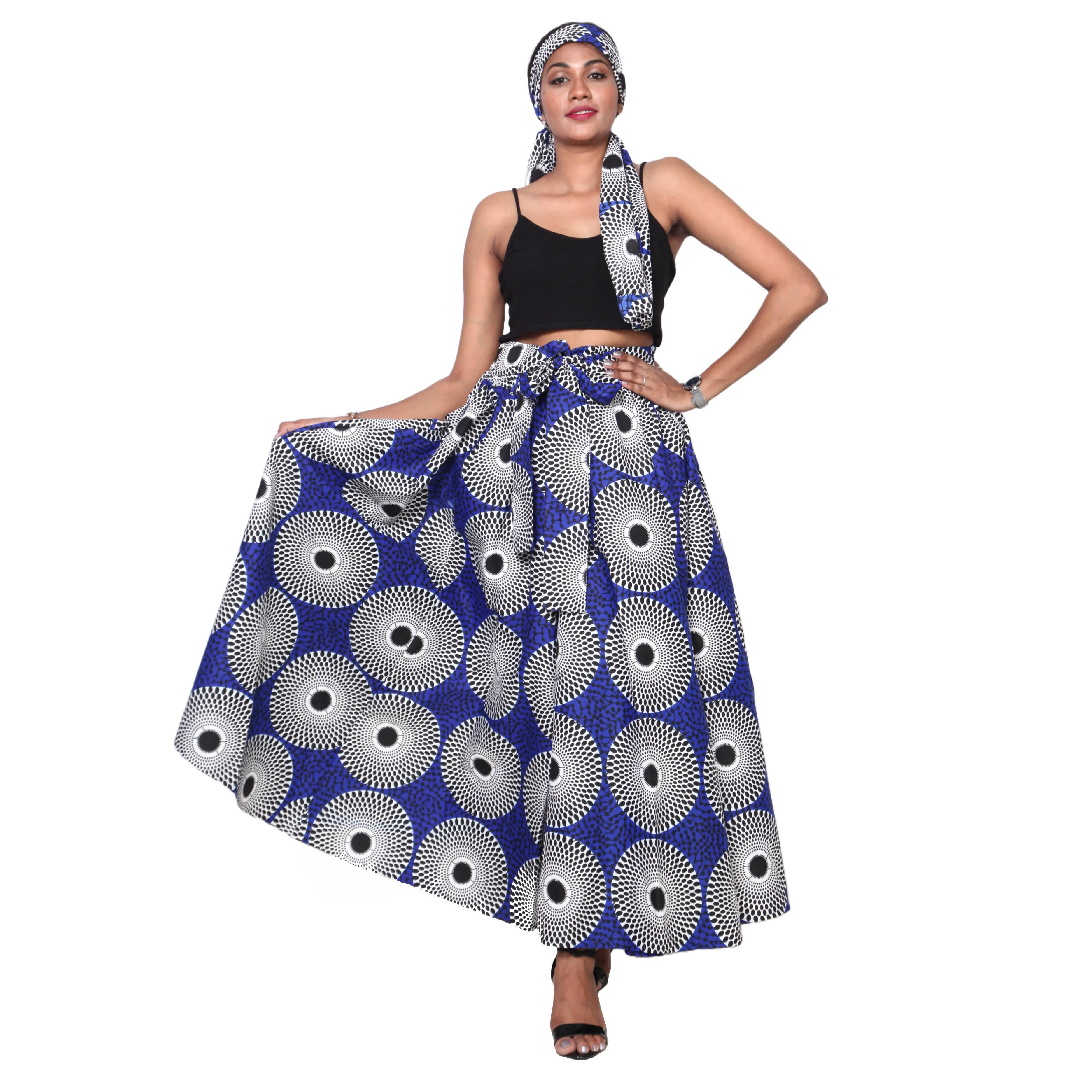 Women's Poly-Cotton Maxi Skirt with Tie Waist -- FI-R40