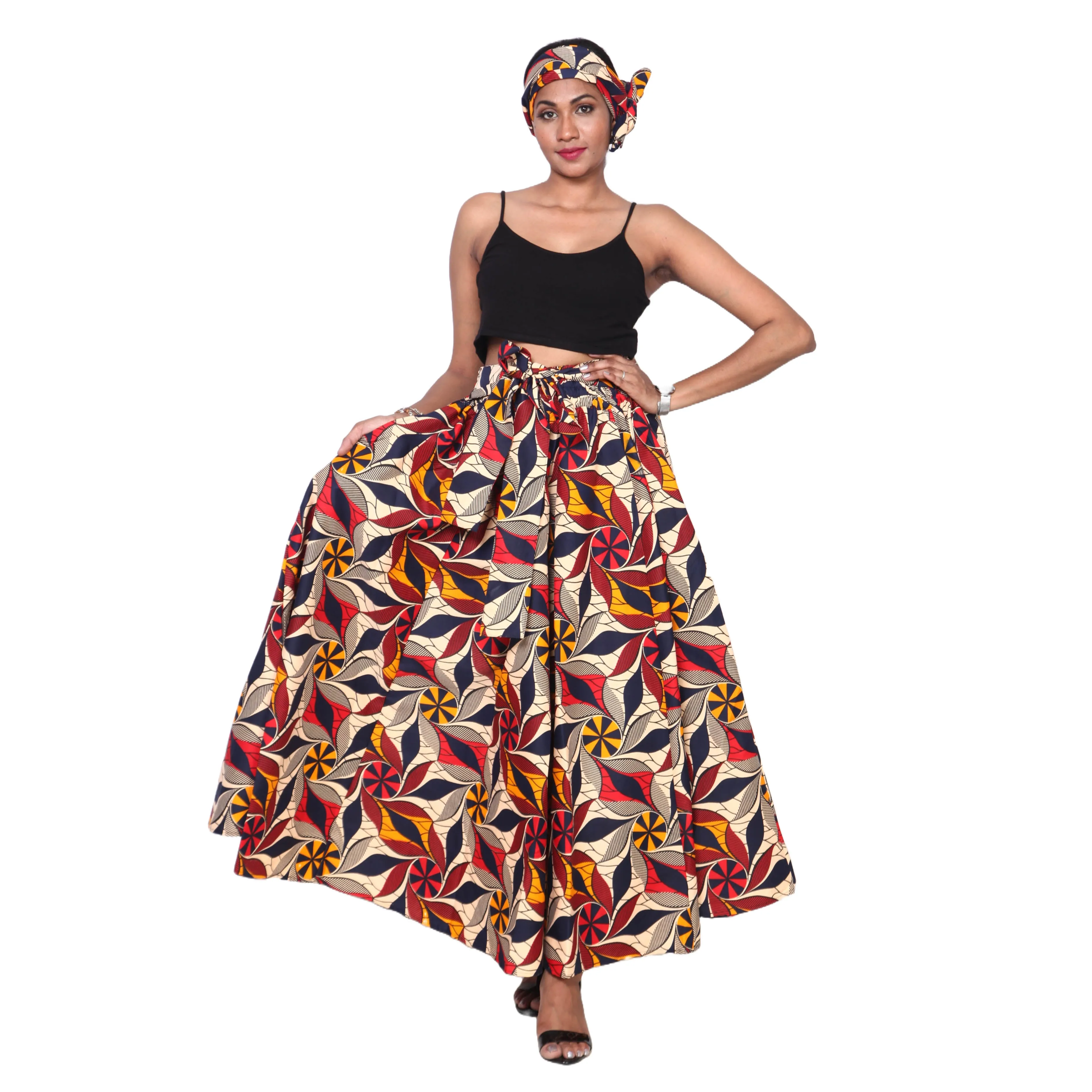 Women's Poly-Cotton Maxi Skirt with Tie Waist -- FI-R40