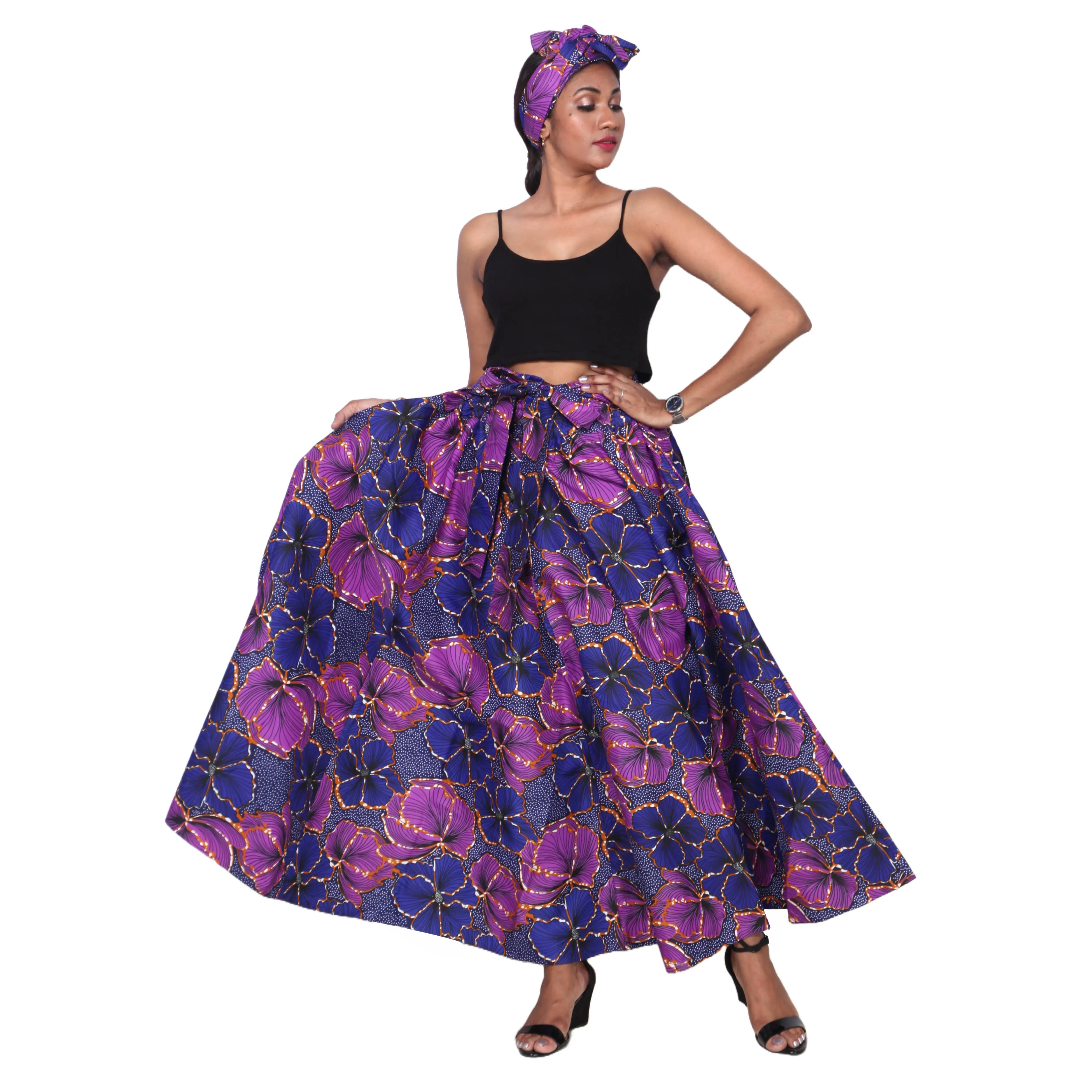 Women's Poly-Cotton Maxi Skirt with Tie Waist -- FI-R40