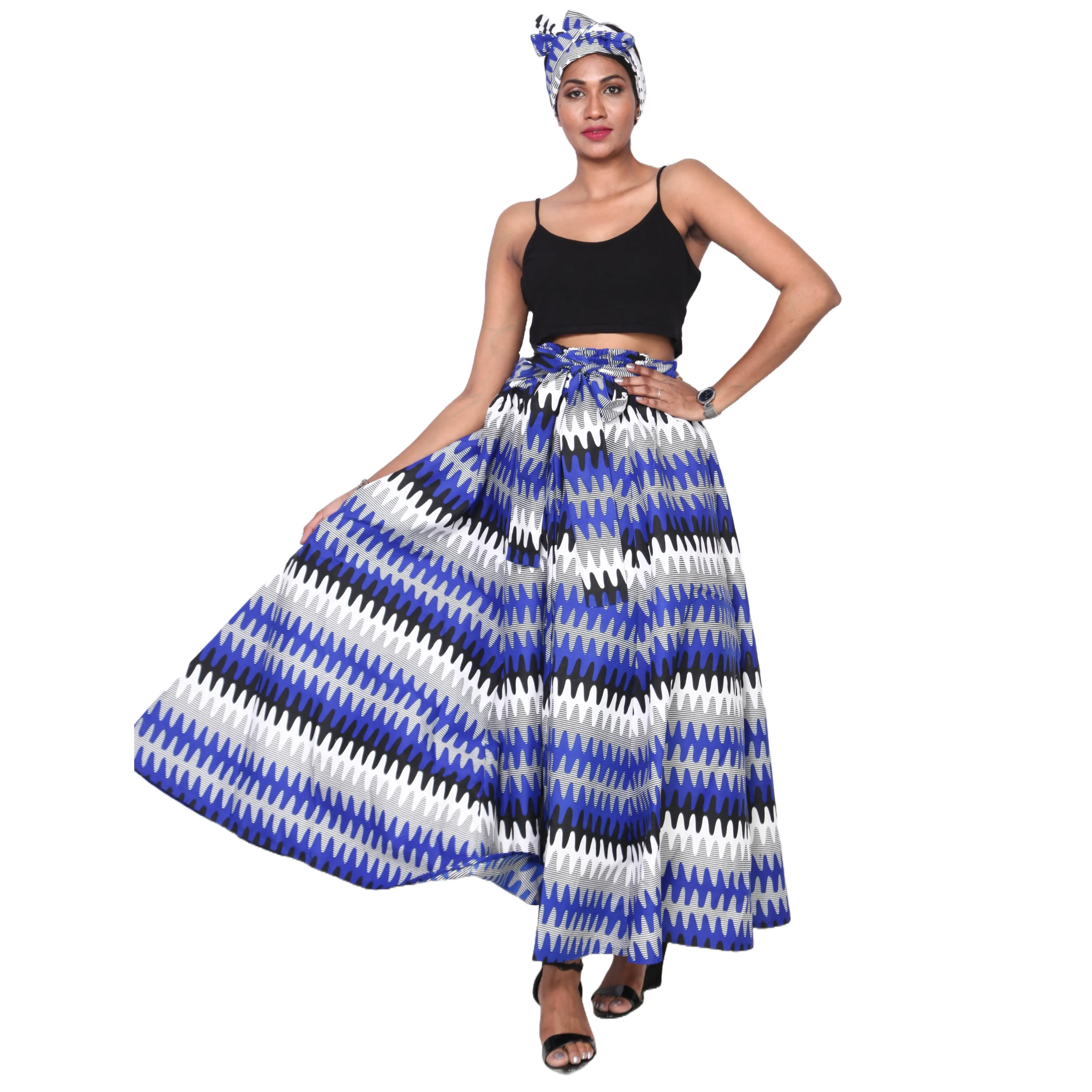 Women's Poly-Cotton Maxi Skirt with Tie Waist -- FI-R40