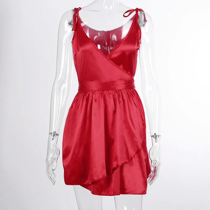 Women's Summer Sleeveless V-Neck Silk Mini Dress