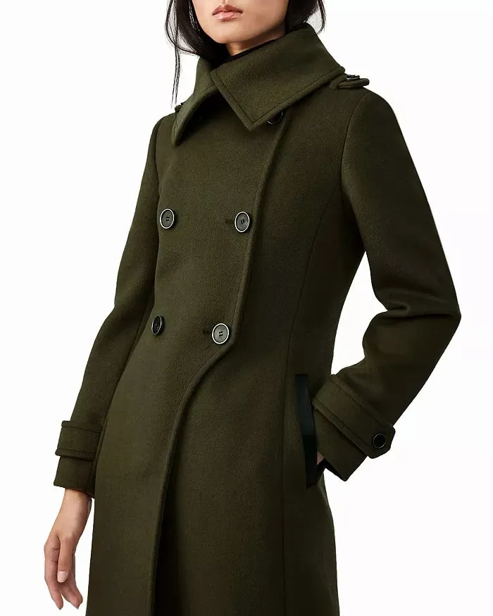 Wool Blend Navy and Military Coat for Womens