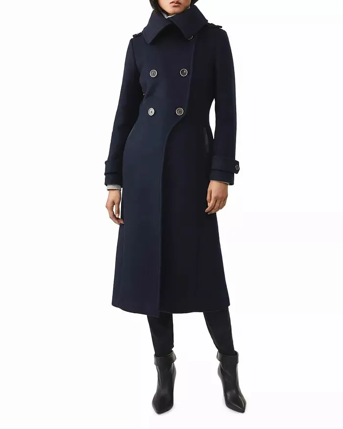 Wool Blend Navy and Military Coat for Womens