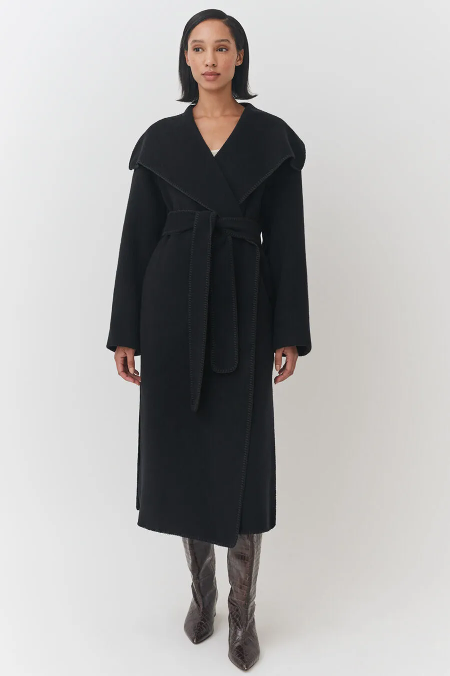 Wool Draped Collar Coat