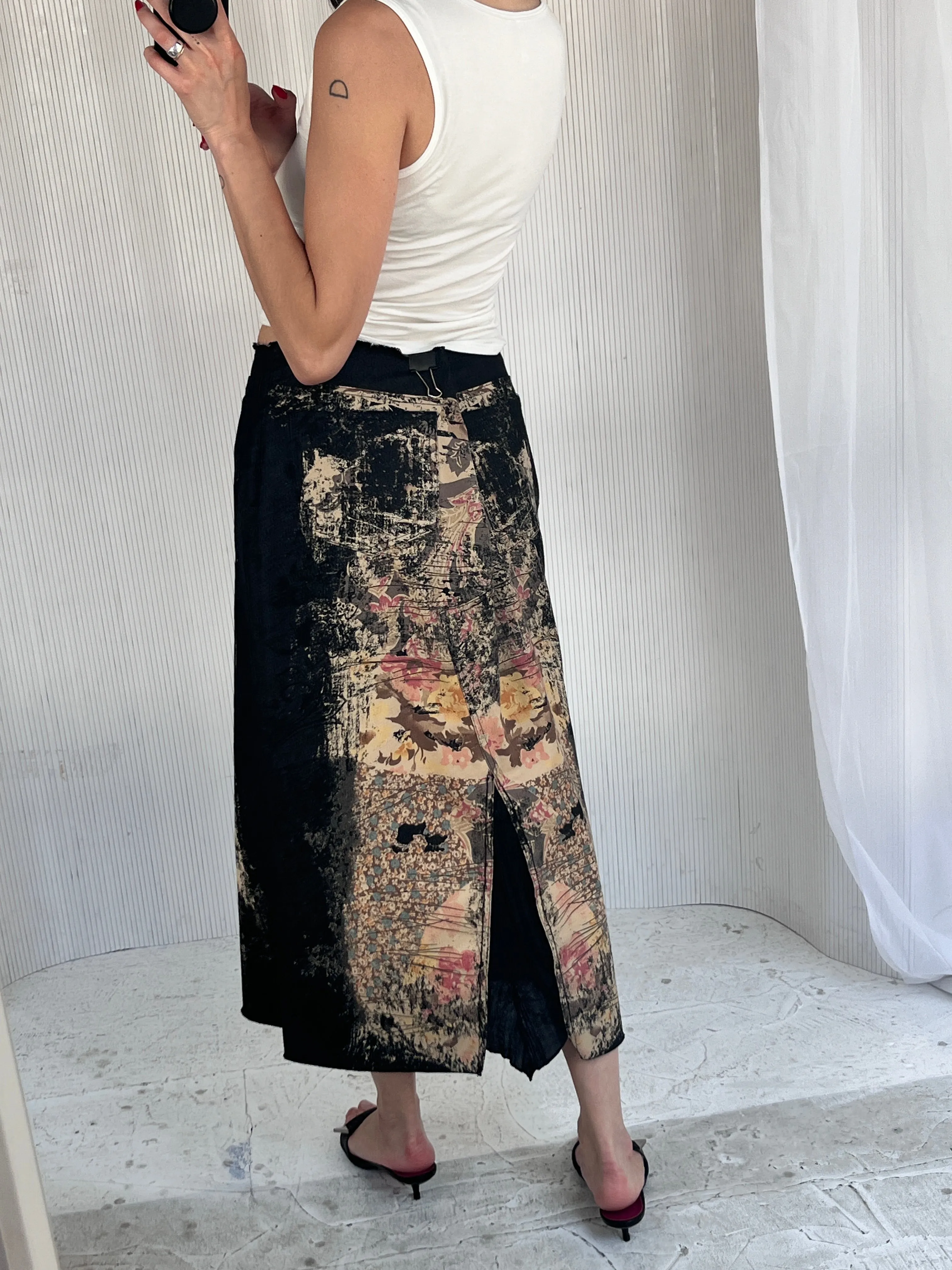 Y2K denim & lace maxi skirt