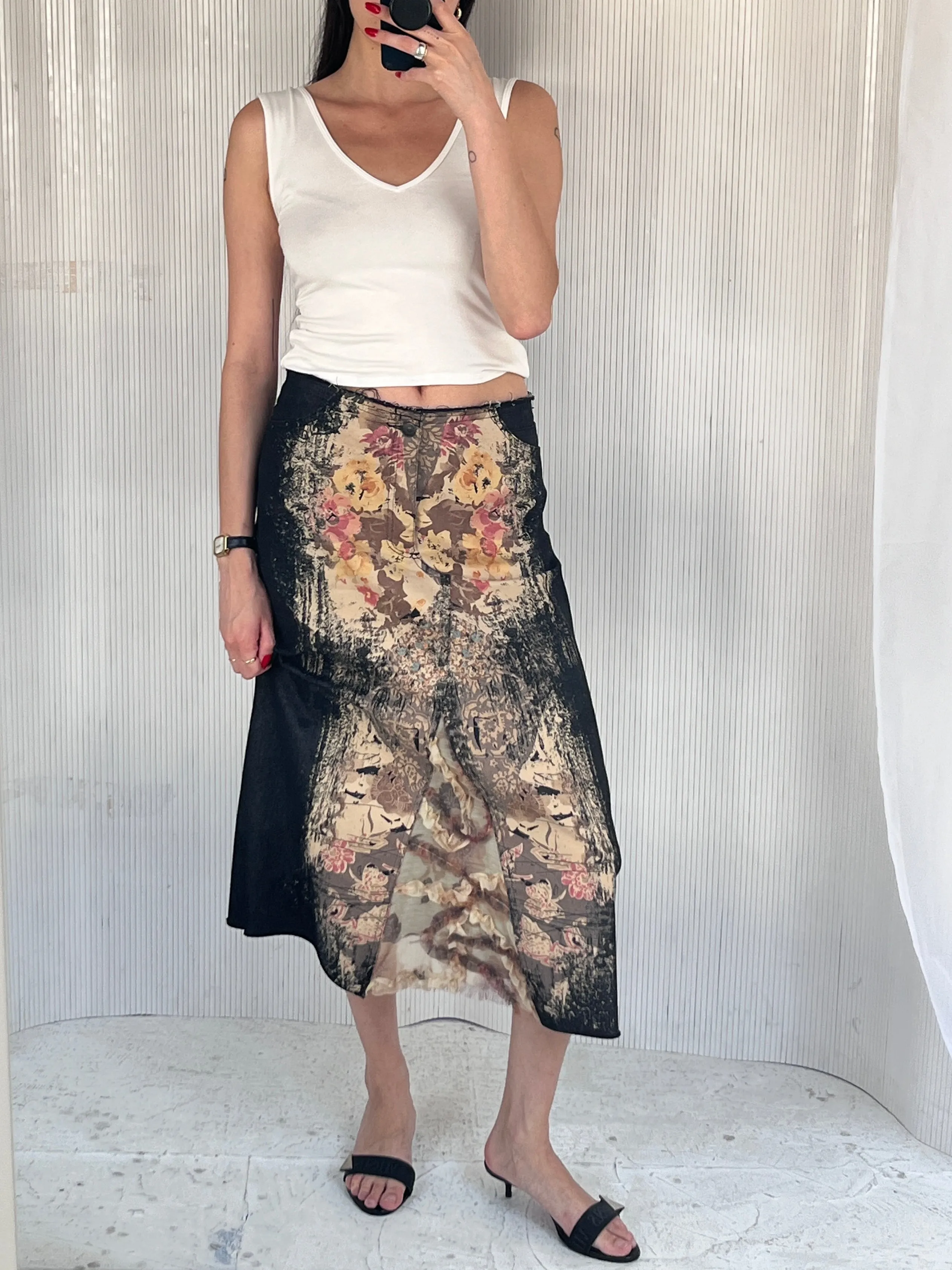 Y2K denim & lace maxi skirt