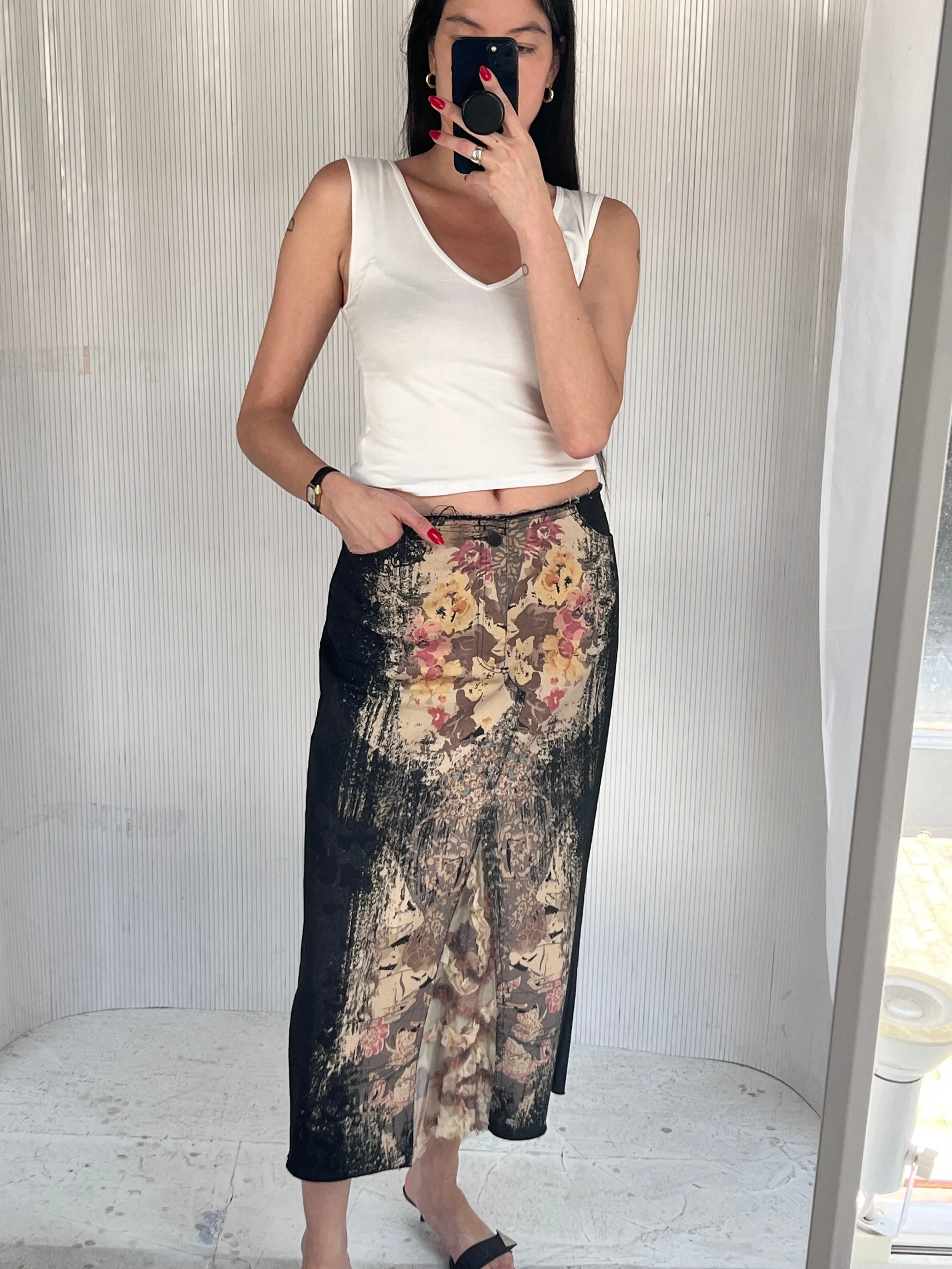 Y2K denim & lace maxi skirt