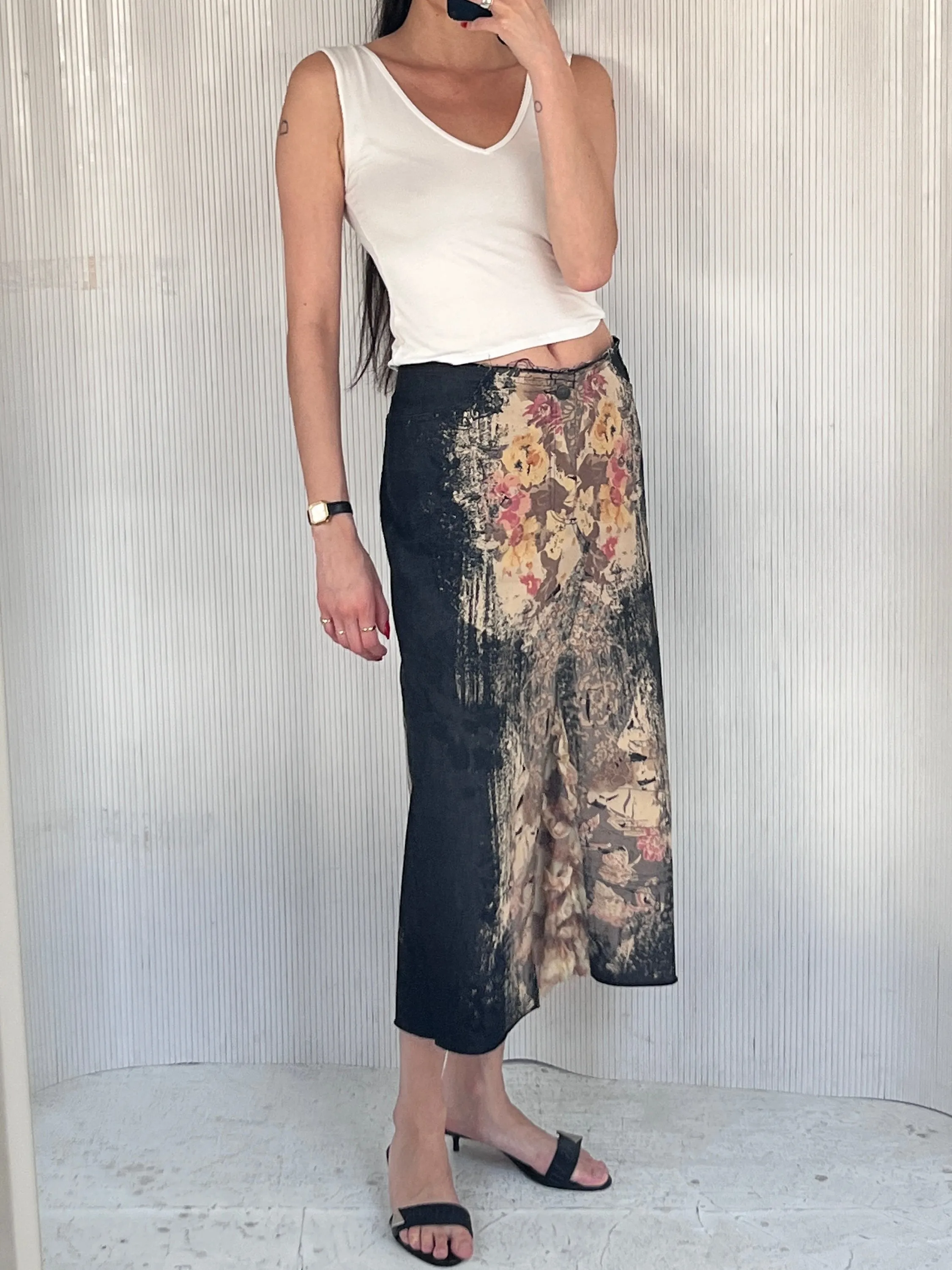 Y2K denim & lace maxi skirt