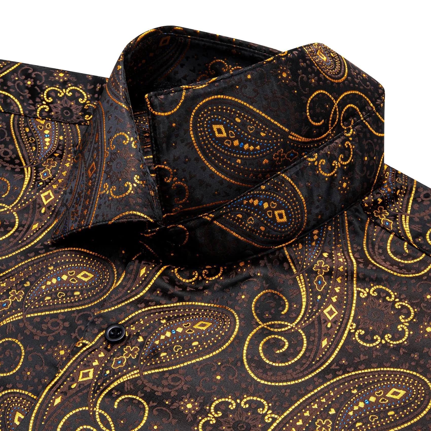 YourTies Long Sleeve Shirt Black Gold Paisley Windsor Collar Men Shirt