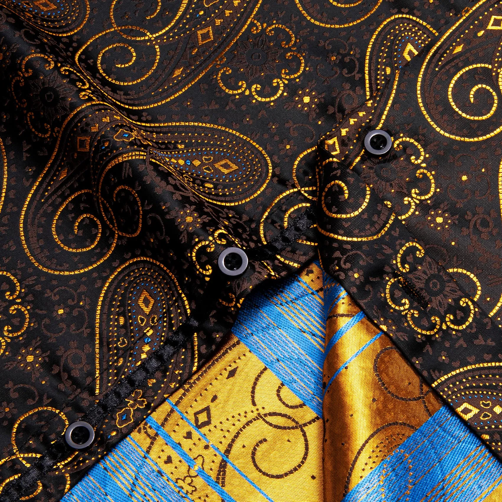 YourTies Long Sleeve Shirt Black Gold Paisley Windsor Collar Men Shirt