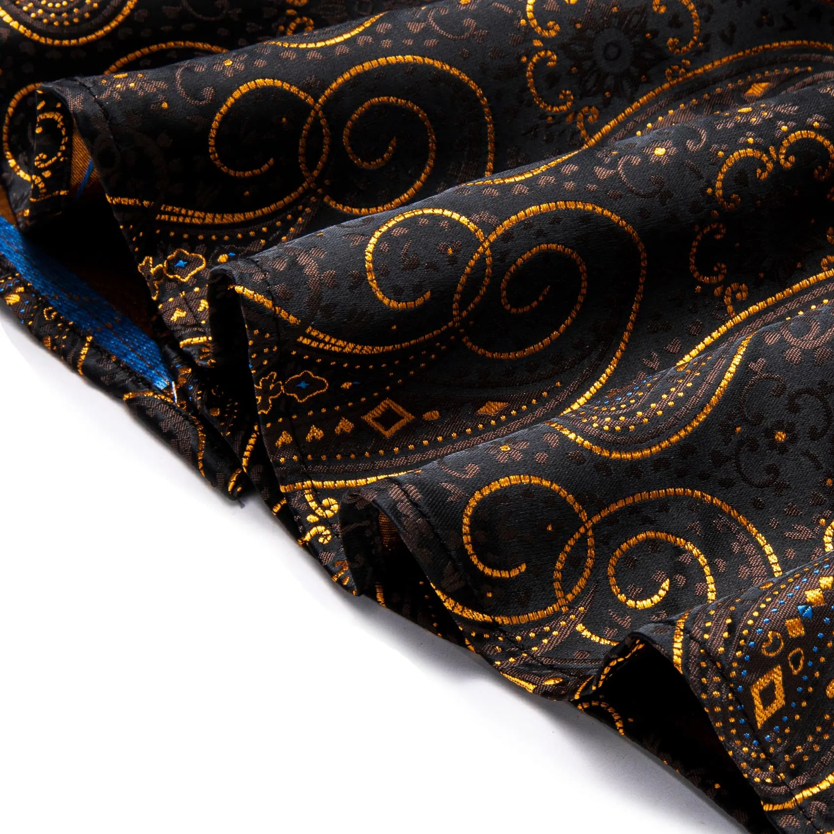 YourTies Long Sleeve Shirt Black Gold Paisley Windsor Collar Men Shirt