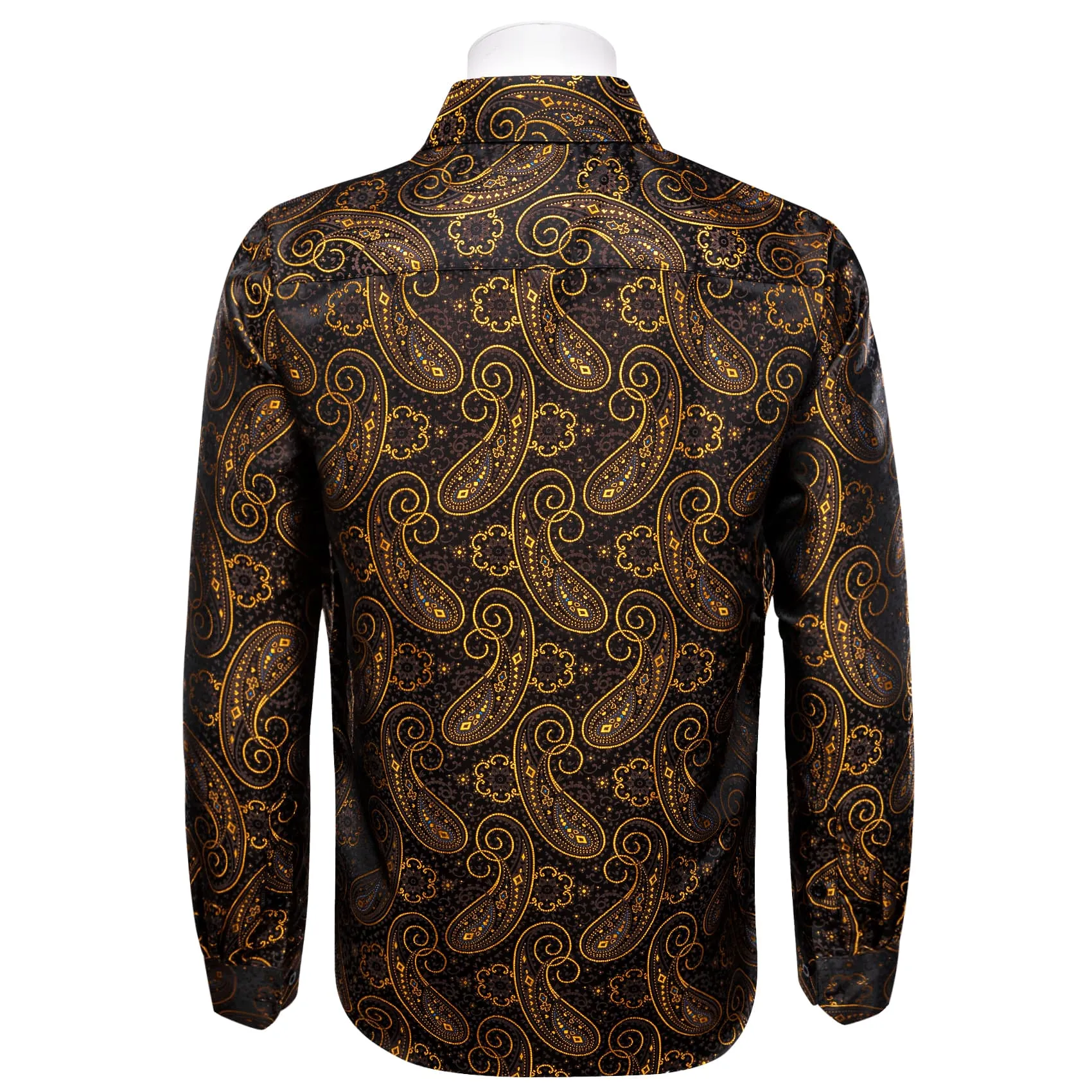 YourTies Long Sleeve Shirt Black Gold Paisley Windsor Collar Men Shirt