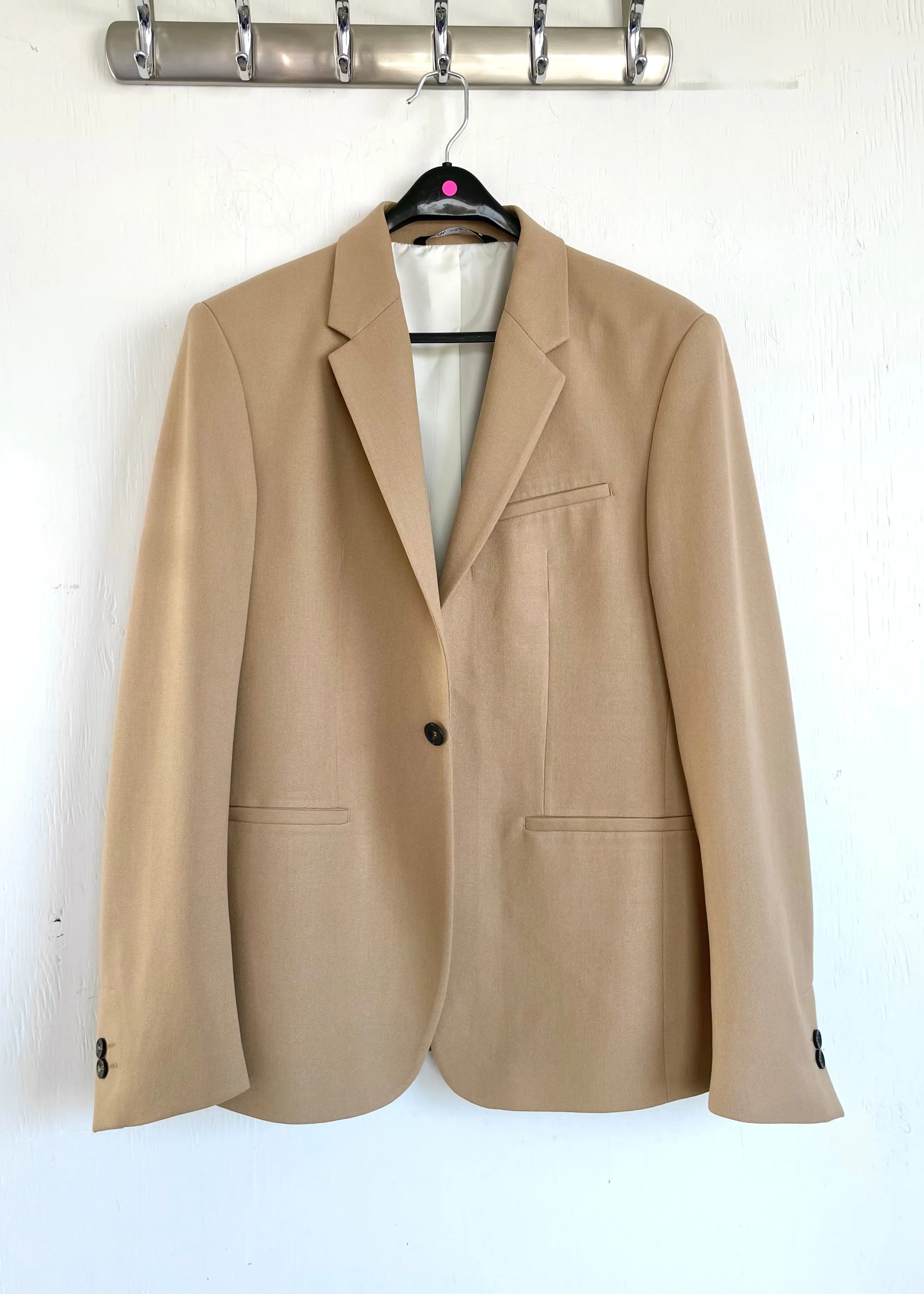 ZARA Mens sand’Panama' single button blazer, 40 R