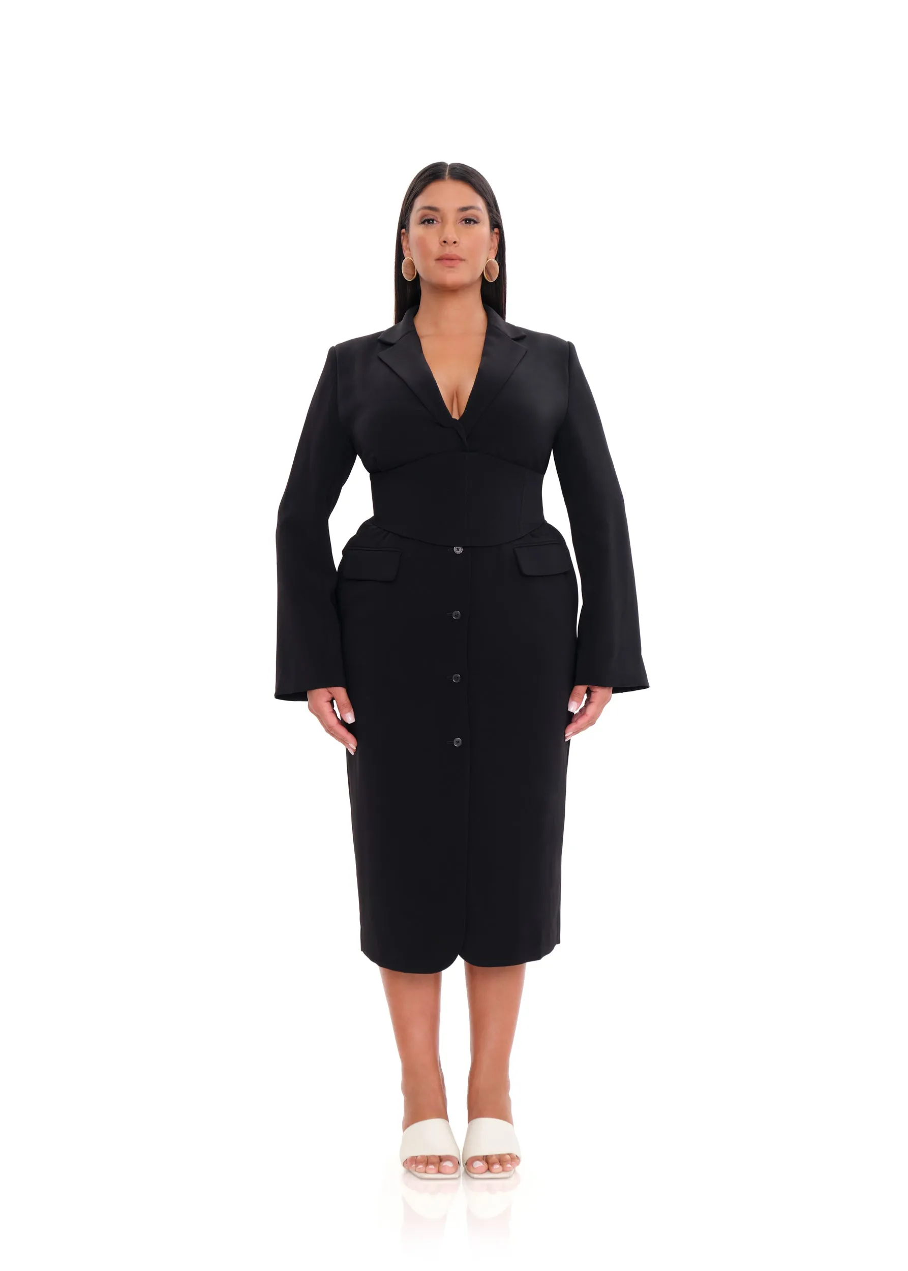 ZIA CORSET BLAZER DRESS - ONYX