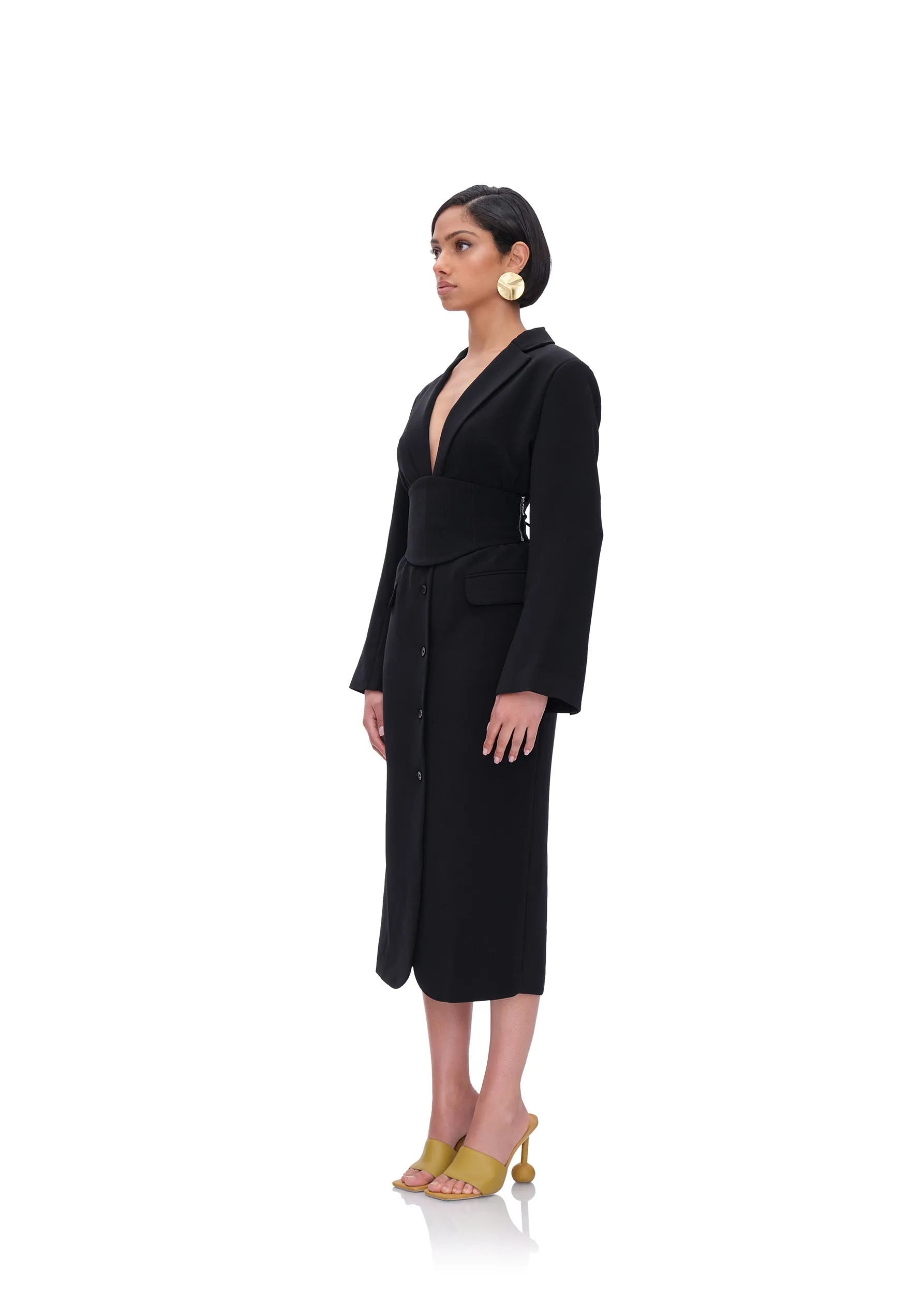 ZIA CORSET BLAZER DRESS - ONYX