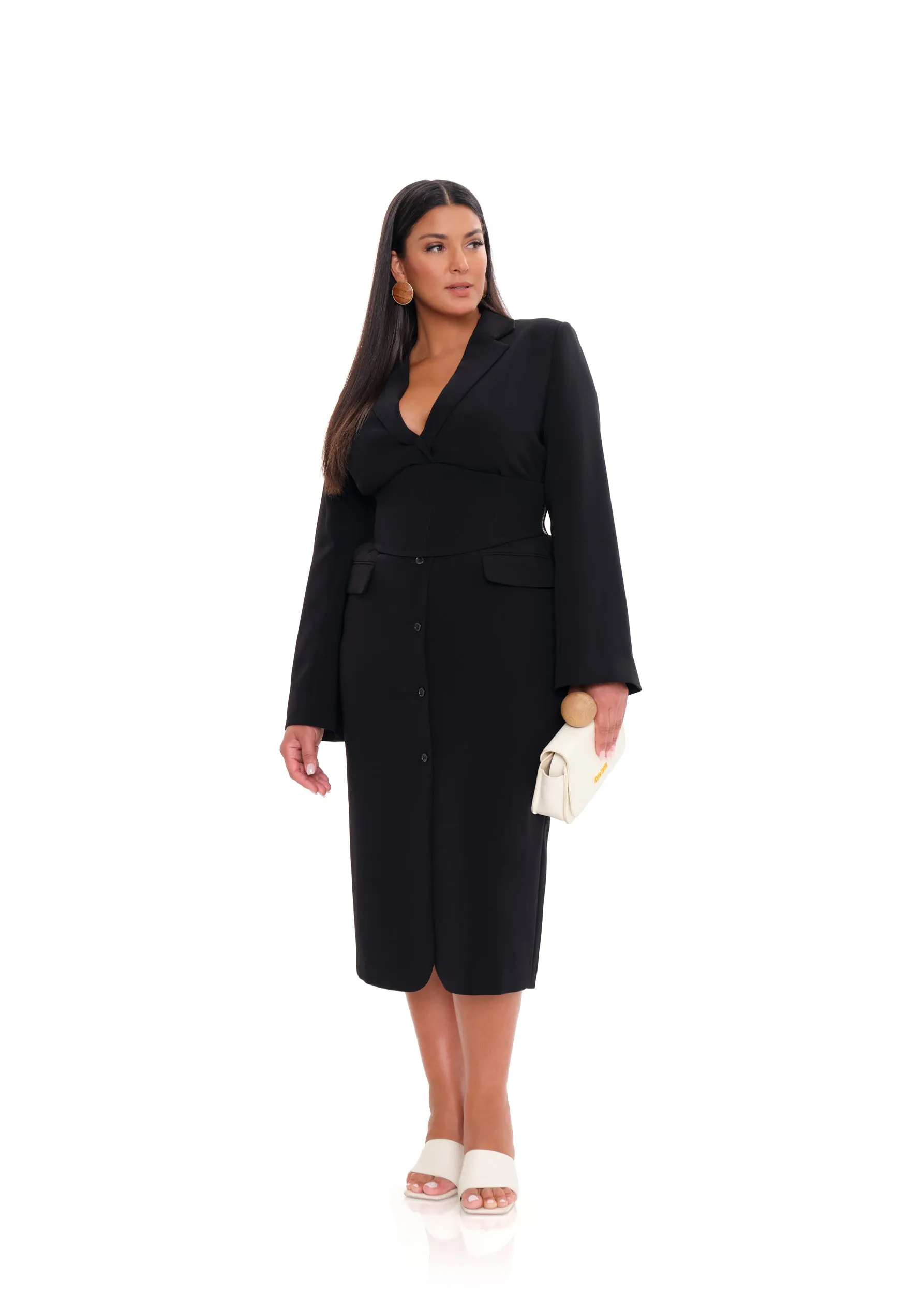 ZIA CORSET BLAZER DRESS - ONYX