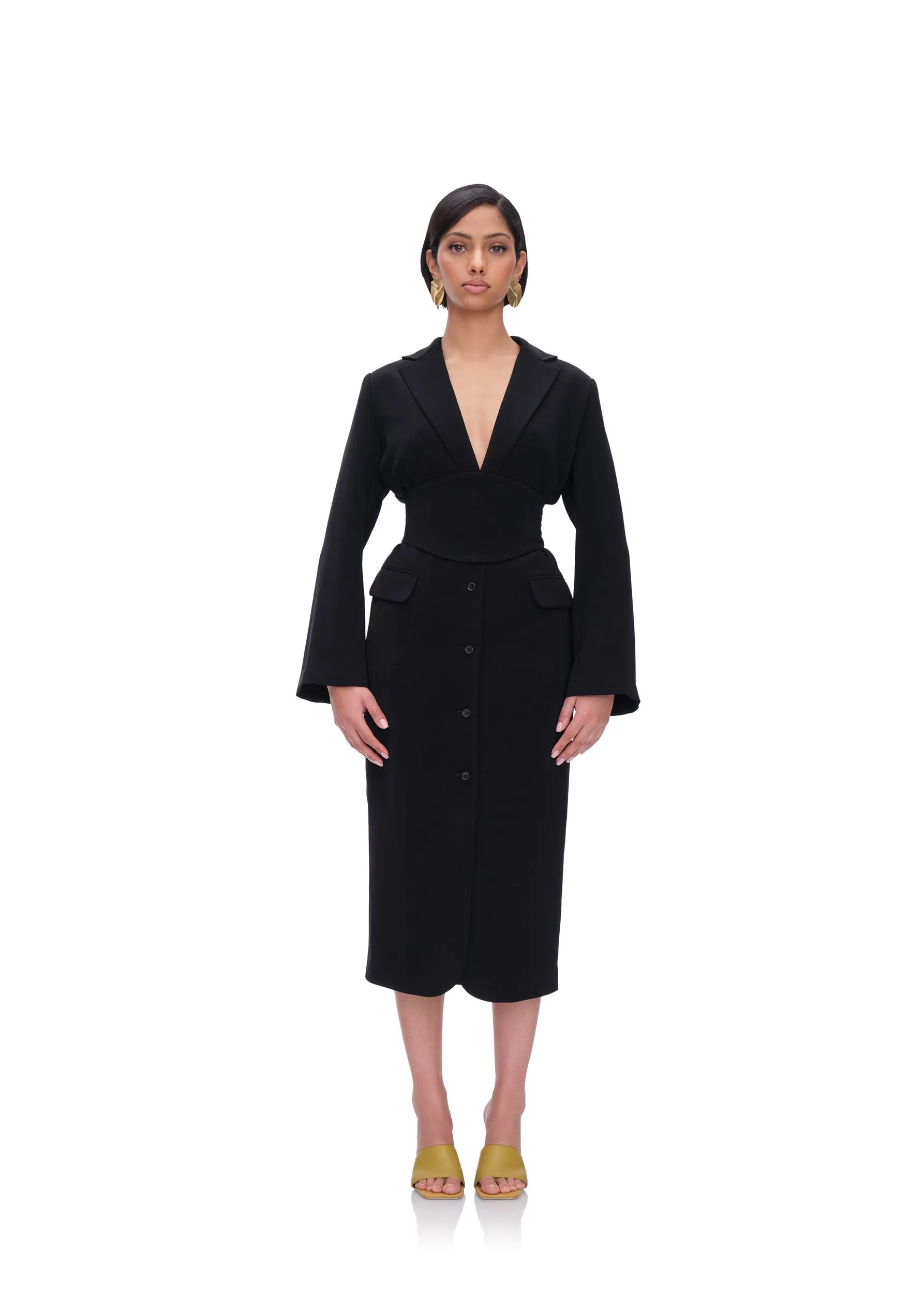 ZIA CORSET BLAZER DRESS - ONYX