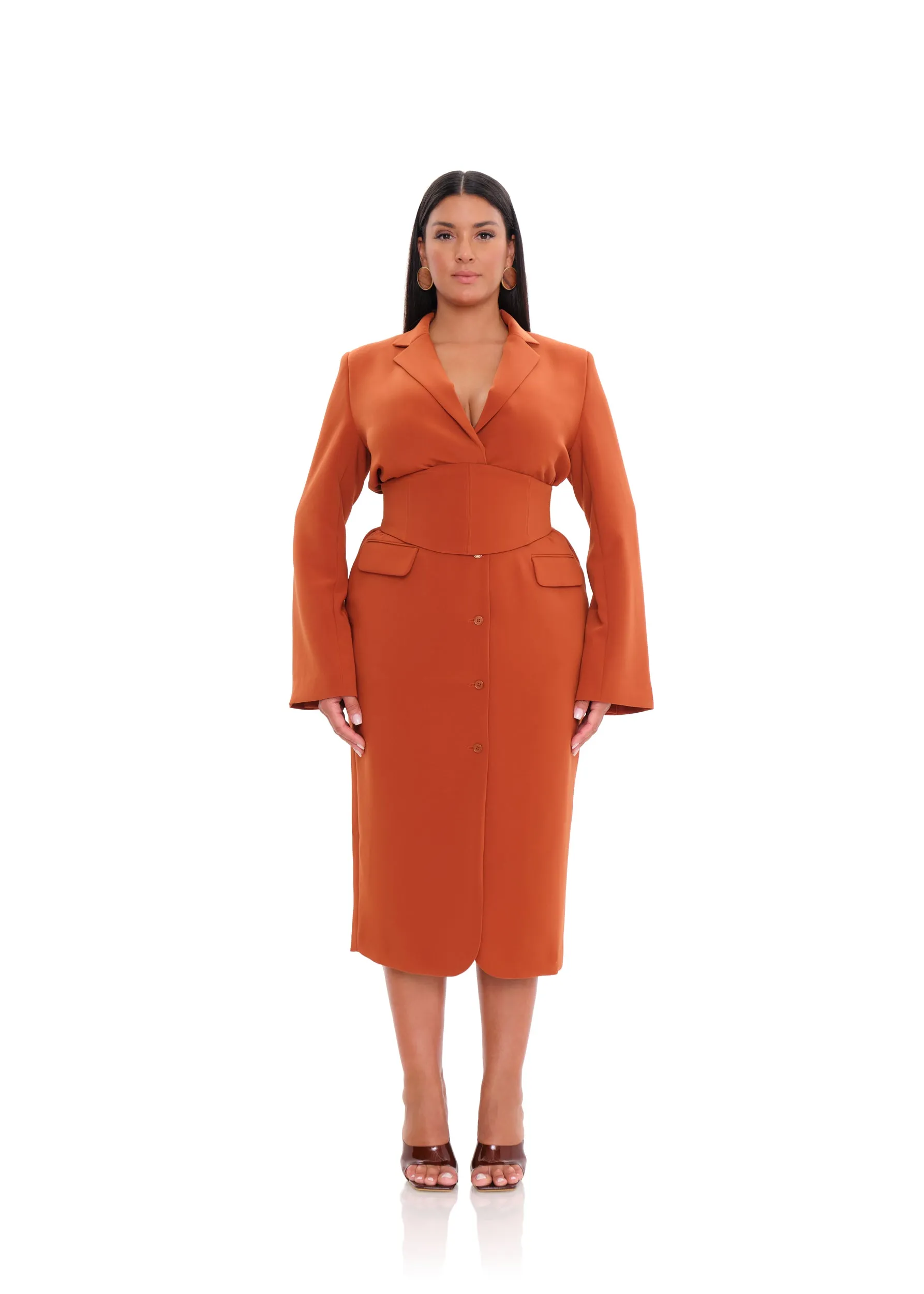 ZIA CORSET BLAZER DRESS - PUMPKIN