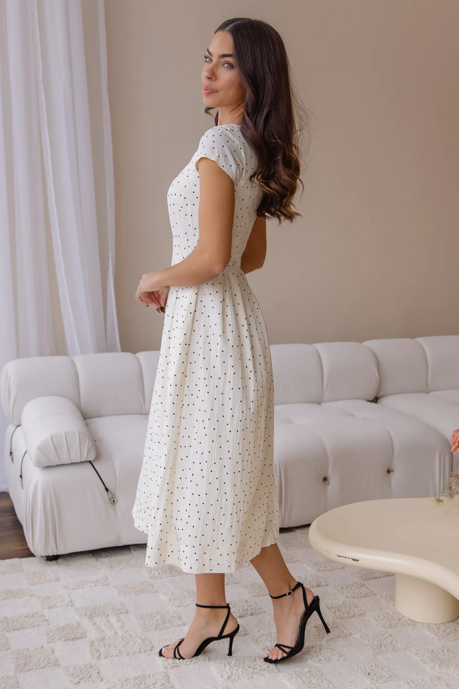 Zoe Ivory Polka Dot Midi Dress